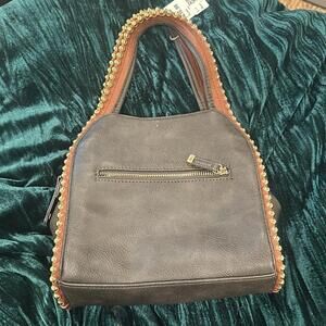 Big Buddha Dark Brown Leather Western Style Gold Handbag